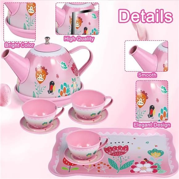 Tea Party Set for Little Girls, Princess Tea Time Toy Including Dessert,Cookies - Picture 5 of 6
